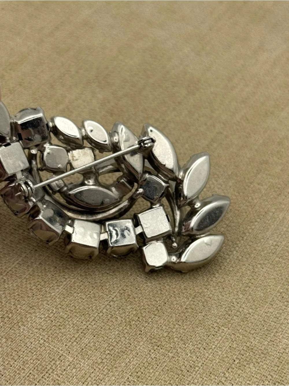 Vintage Crystal Crescent Statement Brooch - Silver Tone
